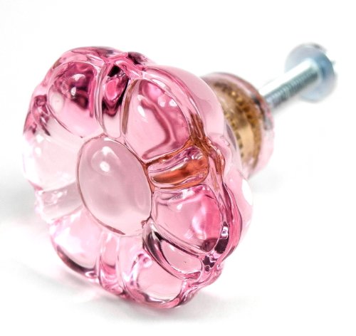 Vintage Drawer Knobs, Glass Cabinet Pulls and Cabinet Door Handles 6-Pack T16F Pink Vintage Replica Flower Style Glass Knobs with Nickel Hardware. Made by Romantic Decor & More