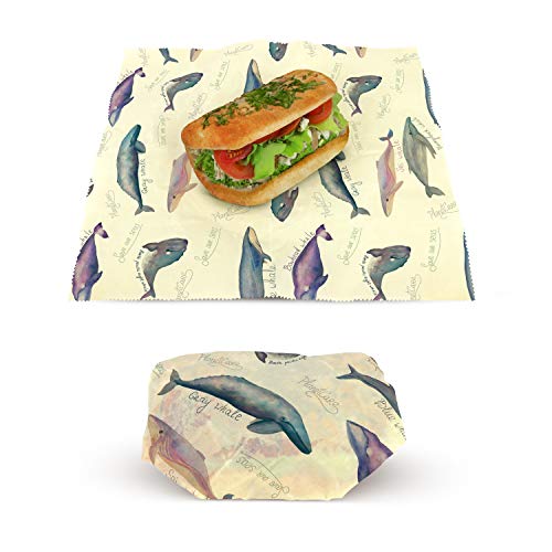 PlanetCare BEESWAX WRAPS; Set of 3 (S M L): Endangered Whales Series Limited Edition: Reusable food wrap, 100% ORGANIC, 100% BIODEGRADABLE; plastic free HEALTHY sustainable beeswax wrap