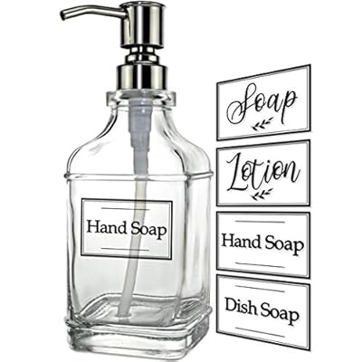 JASAI Antique Design Soap Dispenser with Rust Proof 304 Stainless Steel Pump, Refillable Glass Soap Dispenser with 10Pcs…