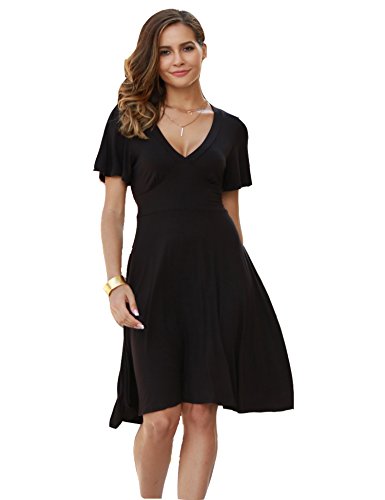 Beyove Women's Short Sleeve Vintage Casual Fit and Flare Cocktail Party Swing Dress