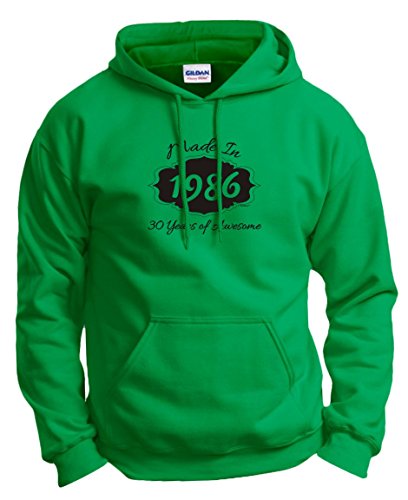 30th Birthday Party Supplies 30th Birthday Gifts Made 1986 30 Years of Awesome Hoodie Sweatshirt XL Green