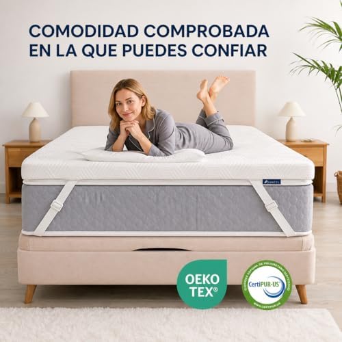 Topper Viscoelástico 150x190 Híbrido ViscoGel | 7 cm | Alivia Dolor de Espalda y Cervicales | Descanso Profundo | Mattress Topper Colchon | Toper Colchon 150x190