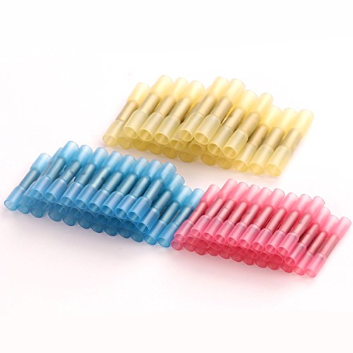 Fotag 180PCS 10-22 AWG Kit Insulated Heat Shrink Wire Crimp Butt Terminal Connectors Electrical Wire Waterproof Marine Automotive Grade Set Connector Assortment (80 Red 60 Blue 40Yellow)
