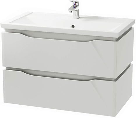 Elean Badmobel Waschbecken Mit Unterschrank Waschtisch Latte Weiss Hochglanzlack Montagefertig Montiert Neu 80 Cm Amazon De Kuche Haushalt Waschtisch Mit Unterschrank Neu