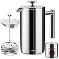 Mueller French Press Double Insulated 304 Stainless Steel Coffee Maker 4 Level Filtration System, No Coffee Grounds, Rust-Fre