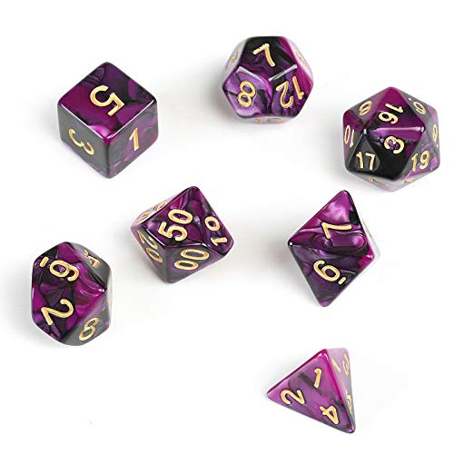 GWHOLE 7-Die Polyhedral Dice Set for Dungeons and Dragons with Black Pouch