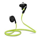 KSCAT Bluetooth Headphones Stereo Wireless Earphones for Running with Mic 6 Hours Play Time, Bluetooth V4.1, Sweatproof, Secure Ear Hooks Design, Green
