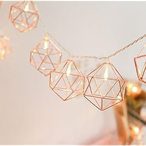 Vintage Lampenkap Geometrische Lichten,KINGCOO 3.3M/10ft 20LED Roségouden Metalen Lantaarn Veelhoek Batterij-aangedreven…