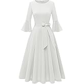 HomRain Women's Church Dresses Modest Bell Sleeve Wedding Guest Cocktail Tea Party Vintage Evening Dress