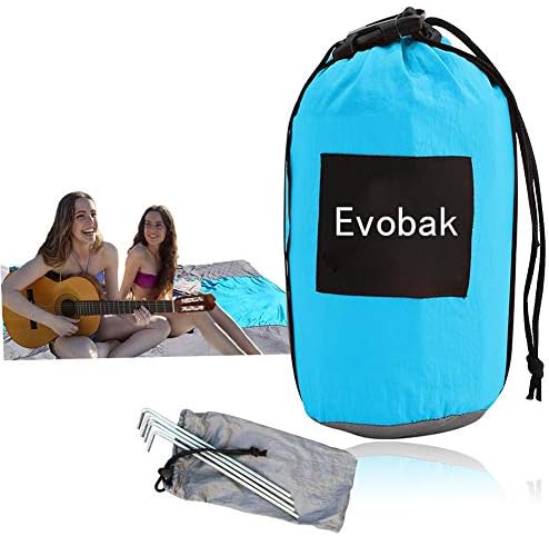 Evobak Beach Blanket Sand Proof No Sand Beach Mat Sand Free Beach Blanket Oversized 9' x 10' for Sand Mat,Outdoor,Camping,Hiking,Outdoor Festival or Picnic.Lightweight Includes 4 Stakes