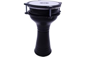ZAZA PERCUSSION Kids Percussion 10'' Length Aluminum Darbuka, 5.2" Tunable Synthetic Head Doumbek Hand Drum for Kids (Black)