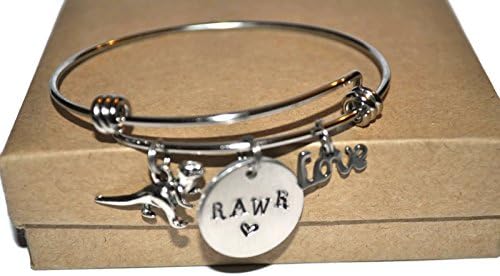 Stainless steel dinosaur bracelet and love and hand stamped rawr and I love you in dino note card