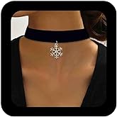 Vacaonio Vintage Snowflake Velvet Necklace Choker Silver Cz Snowflake Pendant Necklace Black Wide Velvet Choker Necklace Short Snowflake Necklace Velvet Christmas Necklace Jewelry for Women