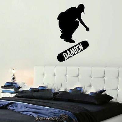 Fashion Personalised Name Skateboard Children Wall Art Stickers Decal Home Decoration Decor Wall Mural Removable Room Wall Stickers-You choose name and color