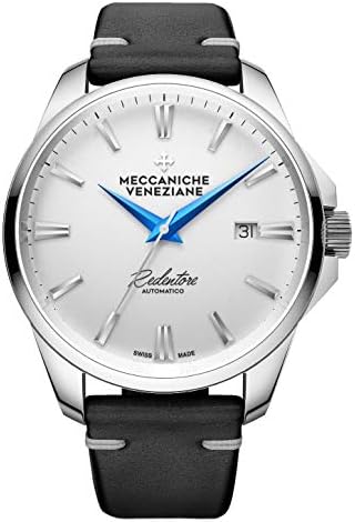 Meccaniche Veneziane Men's Automatic Watch Redentore 1201008 White with Black Leather Strap Swiss Made