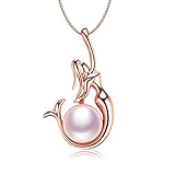 Casoty Sterling Silver Freshwater Pearl and Mermaid Pendant Necklace 18