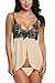 Avidlove Women Lingerie 2 Pieces Strap Sleepwear Lace Chemise See-Through Babydoll Apricot M