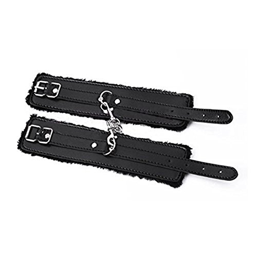 IYOWEL Handcuffs PU Leather Adjustable Soft Wrist Cuffs (Black Handcuffs)