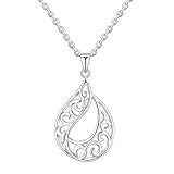RSJewel Sterling Silver Filigree Design Pendant With 18'-20' Length Adjustable Diamond Cut Anchor Chain Necklace