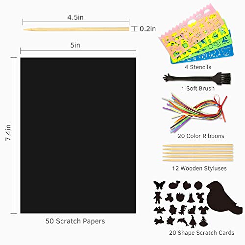 MayMoi Scratch Paper Art Set 107 Pcs Rainbow Magic Scratch Paper Crafts Arts Supplies Kits for