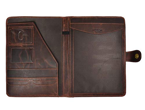 Leather Travel Portfolio | Professional Organizer Men & Women | Tablet Holder Leather Padfolio with Sleeves for documents and Ipad by Aaron Leather (Magnetic Closure, Brown)