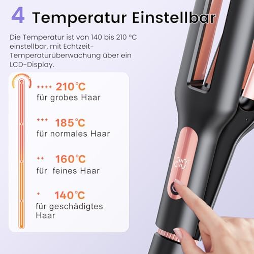 4 In 1 Einstellbar Welleneisen für Haare, Beach Waves Lockenstab, Rose Gold