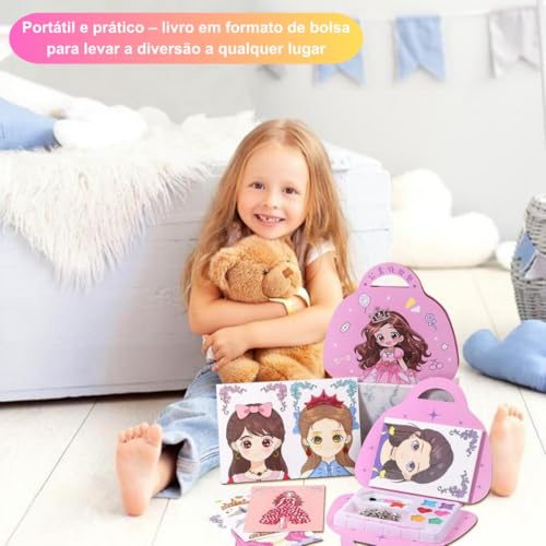 Maleta de Atividades Infantil Princesas – Pintar, Decorar e Brincar com Adesivos e Pedrinhas | Brinquedo Educativo e Criativo para Meninas | Presente para Crianças e Natal