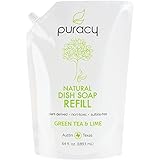 Puracy Dish Soap Refill, Green Tea & Lime, Sulfate-Free, Natural Liquid Detergent, 64 Ounce