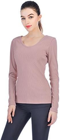 Winner Guess Women's Tunic Long Sleeve Tops O-Neck Slim Fit Thin Knit Pullover Sweater T-Shirt (Pink Small)