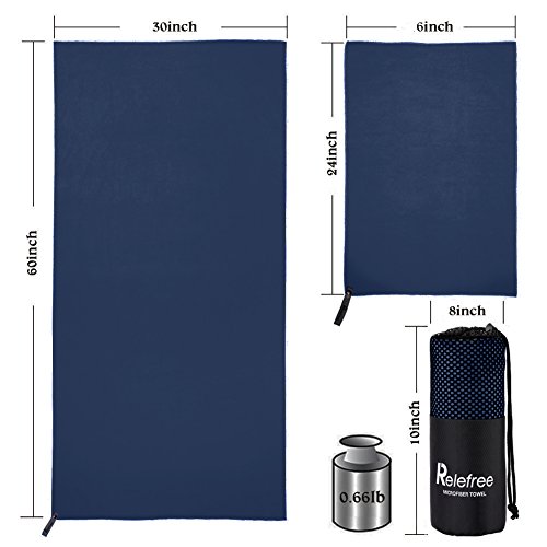 image for Relefree Premium Microfiber Towel for Travel, Sports & Outdoors FREE H