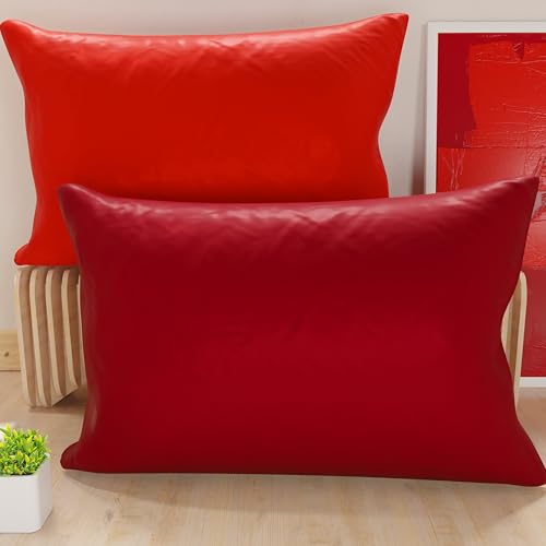 PETTI Artigiani Italiani - Pair of Microfiber Pillowcases 145x40 cm, Bedroom Cushions, Sofa, Set of 2 Cushion Covers, Red and Burgundy Double Face Pillowcase
