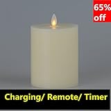 3.5x5in Charger and Timer Flat Top Flameless LED Pillar Moving Candle ,Remote Included.with LiPO Battery(internal)