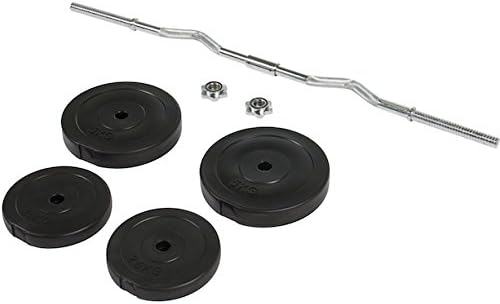 56LB Curl Bar Barbell Weight Plates Set Home Gym Dumbbell Lift Strength Exercise Workout Training For Both Upper And Lower Body, Comes With 2 Spin-Lock Collars