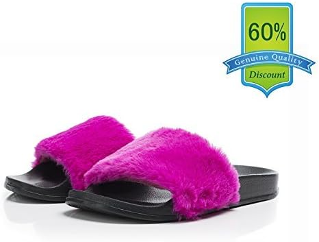 OCICI Women Slide Slipper Faux Fur Soft Flat Slide Slippers (7/8, Rose Red)