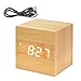 Powstro Clock Modern Wooden Cube Design Digital LED Desk Alarm Clock Voice Control Thermometer Timer Calendar