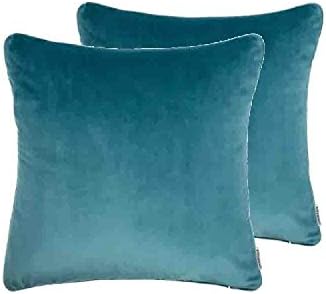 Sanmetex Pack of 2 Crushed Velvet Soft Soild Decorative Square Throw Pillow Covers Set Cushion Cases PillowCases for Sofa Bedroom Car 18 x 18 Inch 45 x 45 cm Teal