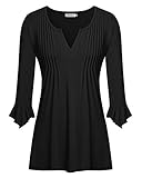 Fiit and Flare Tops, Helloacc Womans 3 4 Sleeve Tunic Style Shirts Flattering blouse, Black, Large
