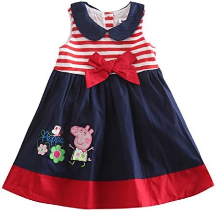 Child Girls' Kid Pure Cotton Cute Cartoon Bow Stripe Skirt Dress