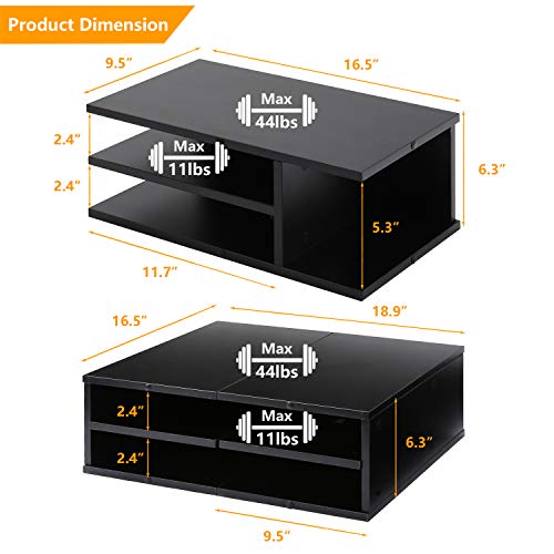 5Rcom Printer Stand Dual Computer Tabletop Monitor Stand Risers with Storage,Black Multifunctional Desktop Organizer/Shelf - Thumbnail 2