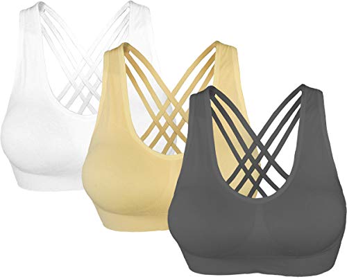 AKAMC Women's Removable Padded Sports Bras Medium Support Workout Yoga Bra 3 Pack,GONG-HBB,Large AKAMC Women's Removable Padded Sports Bras Medium Support Workout Yoga Bra 3 Pack,GONG-HBB,Large