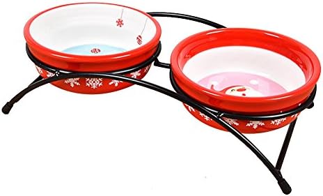Painon Raised Elevated Ceramic Dog Bowls Set with Stand Christmas and Snowflakes Design