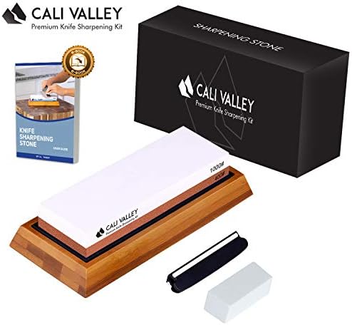 Cali Valley Whetstone 400 1000 - Premium Professional Knife Sharpening Stone - Best Knife Sharpening Kit with Angle Guide & Flattening Stone