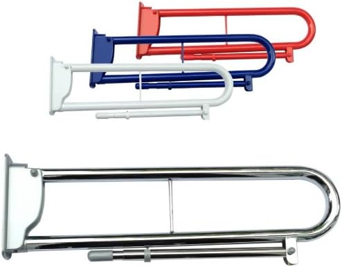 Heavy Duty Steel Drop Down & Fold Away Bathroom Safety Rail with Support Leg - Chrome