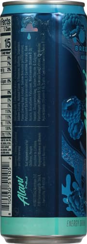 ALANI NU BREEZEBERRY, SUGAR FREE, LOW CALORIE ENERGY DRINKS, 200MG CAFFEINE, BIOTIN, B VITAMINS, ZERO SUGAR, 10 CALORIES, 12 FL OZ CANS, 12 PACK