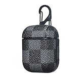Fit for Airpods Leather Case Cover with Carabiner Accessories Kits, Portable Protective Shockproof Cover Compatible Airpods 1 & 2 Charging Case Outdoor Portable (Black Grid L+V)