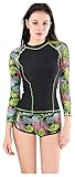 Ilishop Women's Long Sleeve Printed Rash Guard Swimwear with Boyleg Shorts Black 2-4
