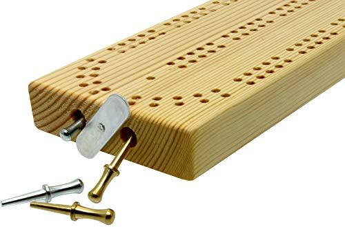 Brimtoy Continuous 2-Track Wooden British Cribbage Board, 30cm (12"), Supplied with Chrome and Brass Cribbage Pegs - Image 3
