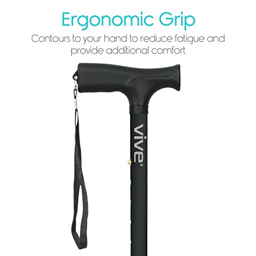 Vive Folding Cane - Foldable Walking Cane for Men, Women - Fold-up, Collapsible, Lightweight, Adjustable, Portable Hand Walking Stick - Balancing Mobility Aid - Sleek, Comfortable