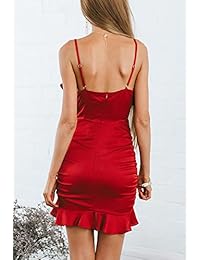 Velius vestido de club, con volantes, con cintura alta, cuello en V, sexy, para mujer