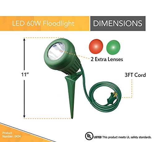 Yard Master 0434 LED 60W 200 Lumen Stake Light, 5 LEDs, Green with 2 Extra Lenses